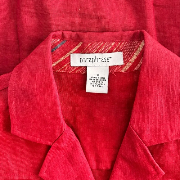 Paraphrase Red Linen Pant And Blazer Jacket Set Size 8 Vibrant Retro Striped - Picture 13 of 15